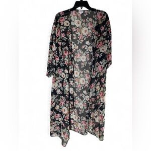 LuLaRoe Floral Kimono with Pink and White on Black